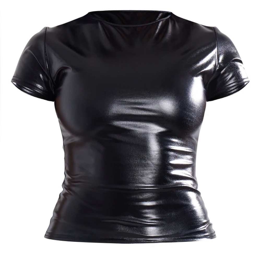 Classic Black Faux Leather Short Sleeve Top